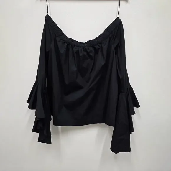 1. STATE Black Off the Shoulder Bell Sleeve Blouse Size M Flowy Boho Chic - Picture 3 of 7